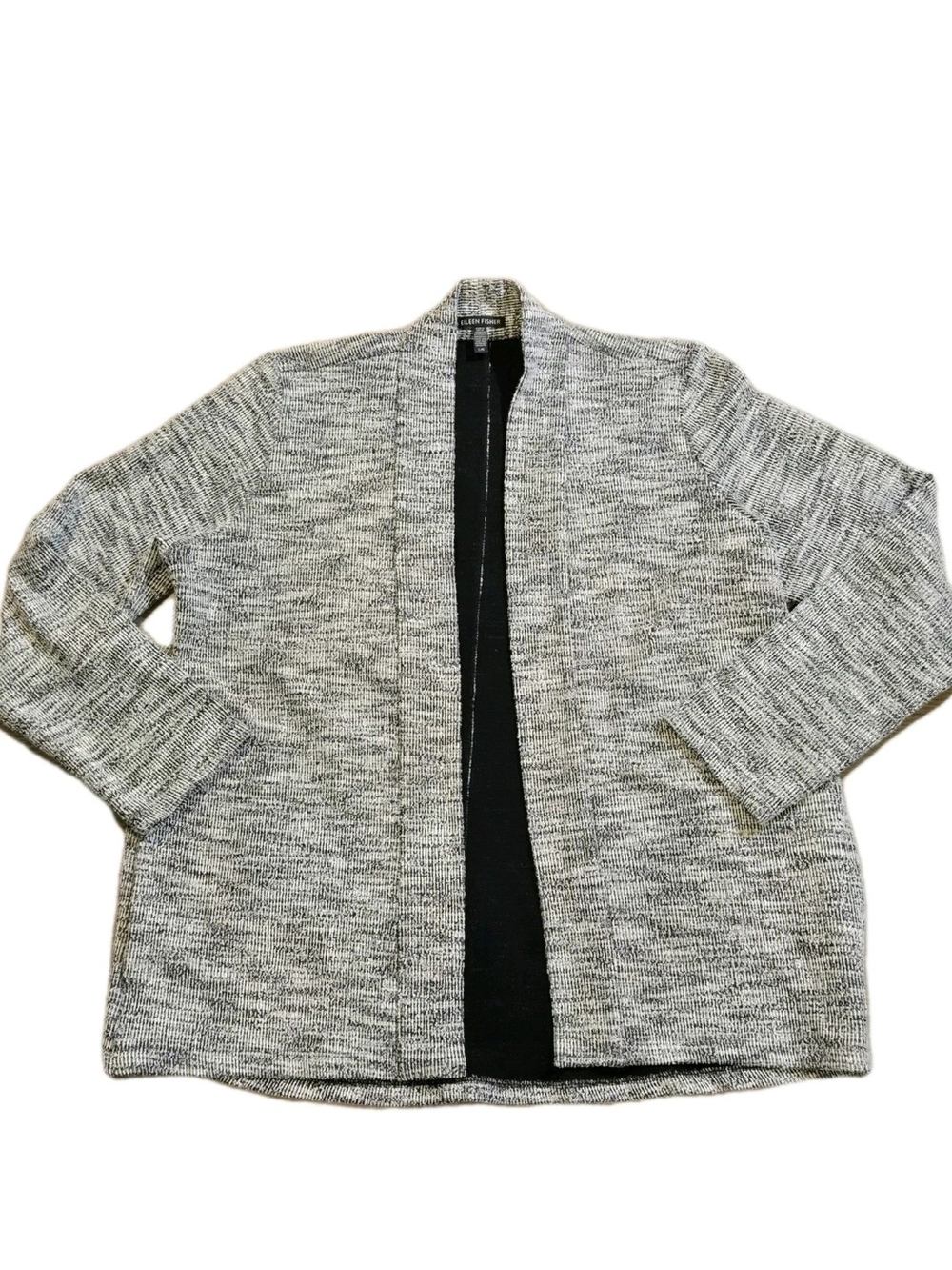 Eileen Fisher Cardigan Womens Large Marled Organic Cotton Kimono Sweater Gray